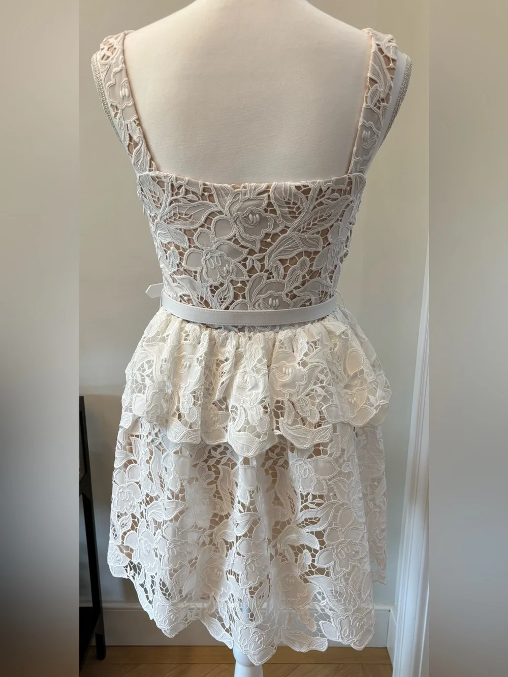 Self-Portrait Lace Dress, Tiered Mini Dress with Belt, Size 4, Bride Wedding